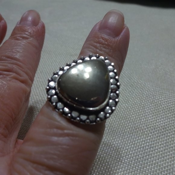 Unique "APACHE PYRITE" Handmade Sterling Ring Size 8.75 #587B - Picture 2 of 3